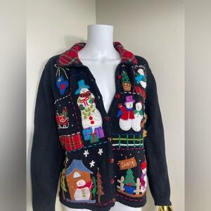 Designers Originals Black  sweaterCardigan with Festive Christmas holiday size L